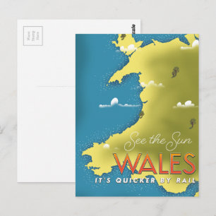 Postal Ver el sol cartel de viaje por Gales.