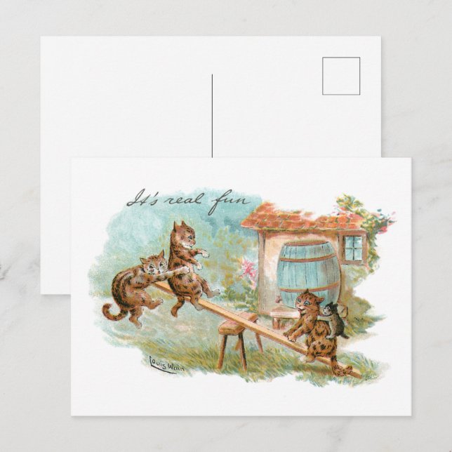 Postal Ver Gatos en tierra de juego visto (Anverso / Reverso)