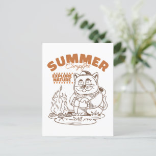 Postal Verano Campfire Explorar la naturaleza - Gato de é