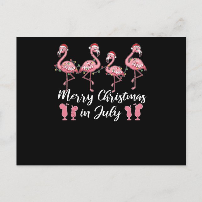Postal Verano Cóctel Feliz Navidad En Julio Flamingo (Anverso)