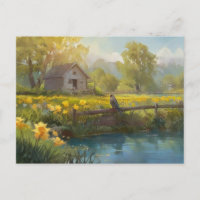 Verano Daffodils Naturaleza Casa Postcard Watercol