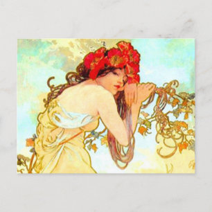 Postal Verano de Art Nouveau de Alphonse Mucha
