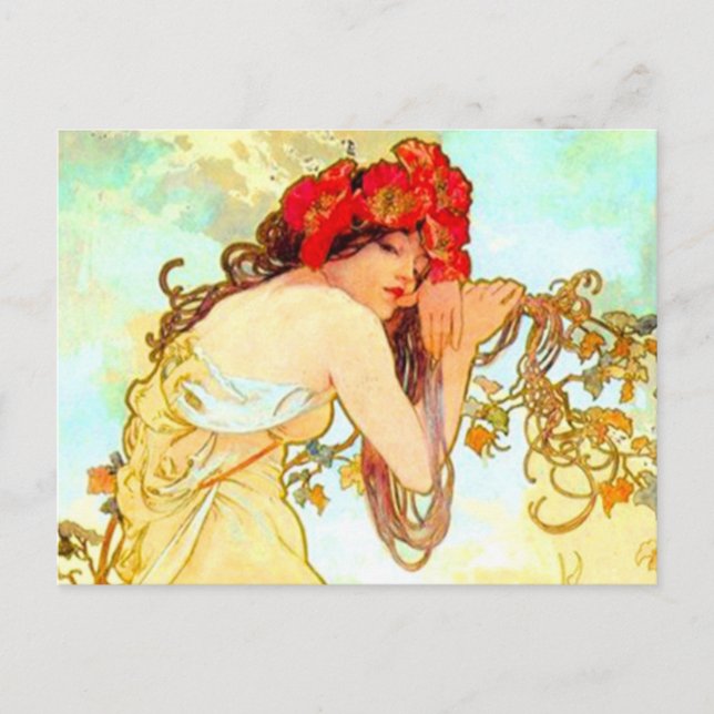 Postal Verano de Art Nouveau de Alphonse Mucha (Anverso)