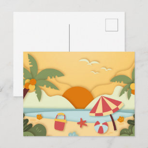 Postal Verano de artesanías de papel en la playa