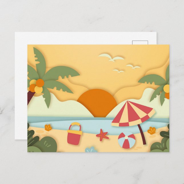 Postal Verano de artesanías de papel en la playa (Anverso / Reverso)