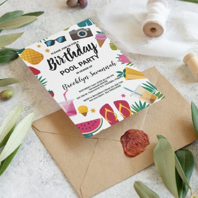 Postal Verano de diversión Fiesta de cumpleaños con pisci (Subido por el creador)