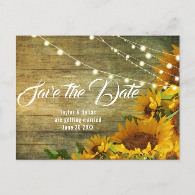 Postal Verano del girasol | Rustic Americana Save the Dat (Anverso)