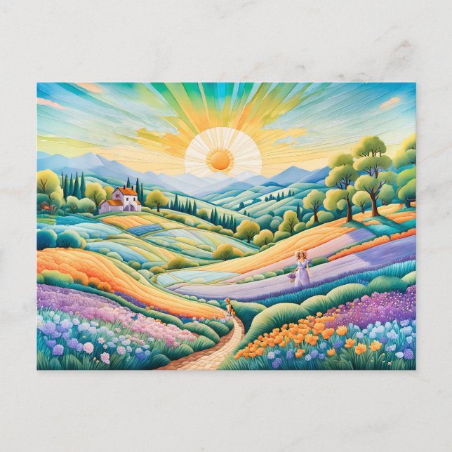 Postal Verano en la ladera de la colina con lavanda y cam (Anverso)