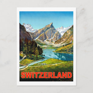 Postal Verano en las montañas de Suiza, viaje vintage