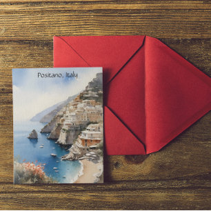 Postal Verano en Positano Italia Ilustración de Acuarela