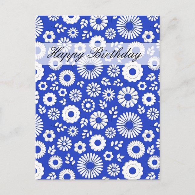 Postal Verano floral azul profundo Happy Birday Postcard (Anverso)
