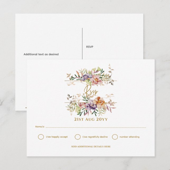 Postal Verano Floral RSVP impresión o descarga digital (Anverso / Reverso)