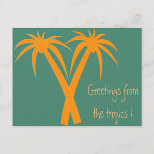 Postal Verano naranja de Palmeras Tropicales