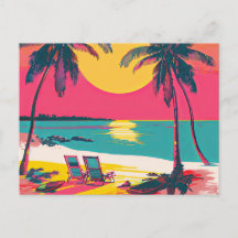 Verano Playa Vibe Retro Surfer Palm Trees Sunset