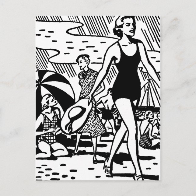 Postal Verano retro en la playa (Anverso)