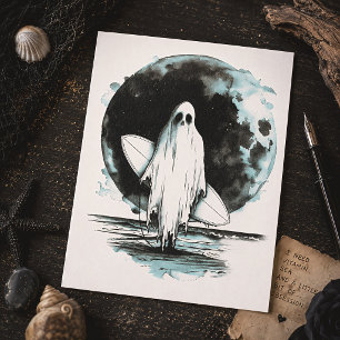 Postal Verano Surfista Gótico Fantasma Playa Espeluznante