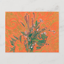 Postal Verano verde y Naranja Flores silvestres Pintura f