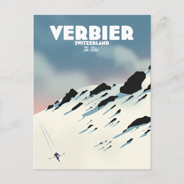 Postal Verbier edición Suiza de afiches de viajes de esqu (Anverso)