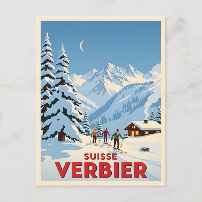 Postal Verbier, Suiza - Estación de esquí alpino (Anverso)