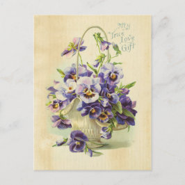 Postal Verdadero Amor Flor Púrpura Ilustracion Vintage Ma