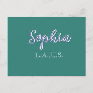 Postal VERDE agregar nombre chica jefa texto MORADO elega