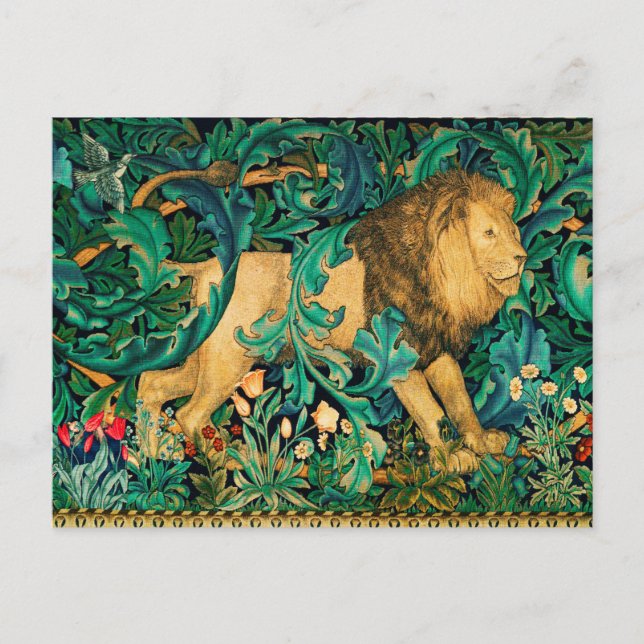 Postal VERDE, ANIMALES DEL BOSQUE LEÓN Floral  (Anverso)