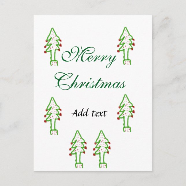 Postal Verde árbol de navidad rojo cereza alegría Navidad (Anverso)