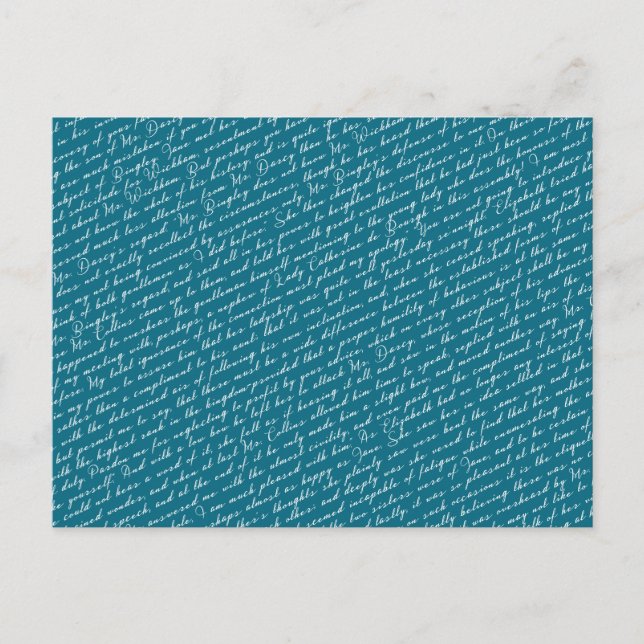 Postal Verde azulada Jane Austen Orgullo Prejudice Holfie (Anverso)