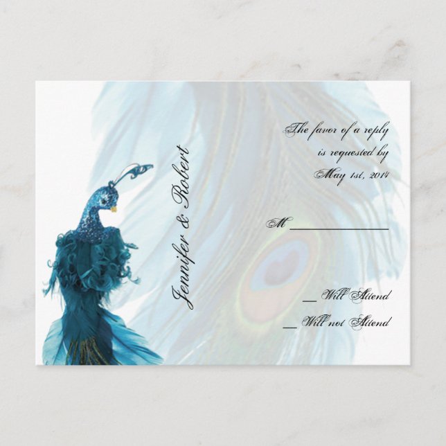 Postal verde azulado Blue Peacock Plume RSVP (Anverso)