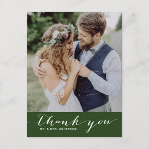 Postal Verde Boda de script Gracias Postcard vertical