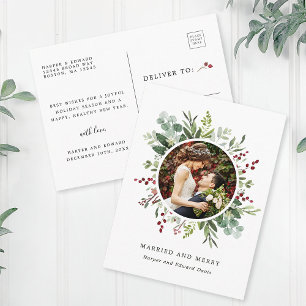 Postal Verde Botánico de Navidad Casados y Alegres Foto