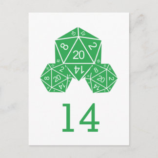 Postal verde D20 número de tabla de dados