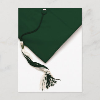 Postal verde de graduación y tarjeta de talla