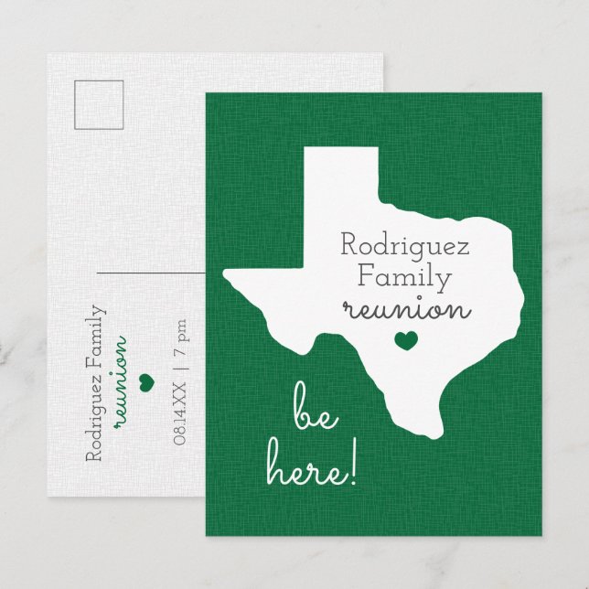 Postal verde de la Reunión Familiar de Texas (Anverso / Reverso)