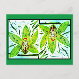 Postal verde de orquídeas de cimbidio