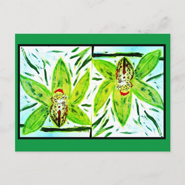 Postal verde de orquídeas de cimbidio (Anverso)