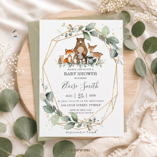 Postal Verde Elegante Animales del Bosque Baby Shower Neu