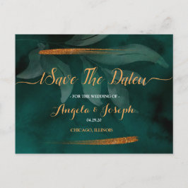 Postal verde esmeralda moderno y deja Save the Date