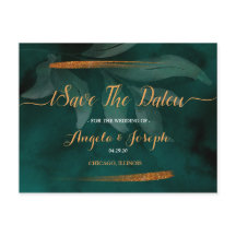 verde esmeralda moderno y deja Save the Date
