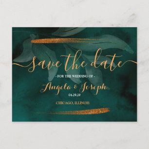 Postal verde esmeralda moderno y deja Save the Date Post