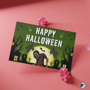 Postal Verde & Negro Feliz Halloween Espeluznante