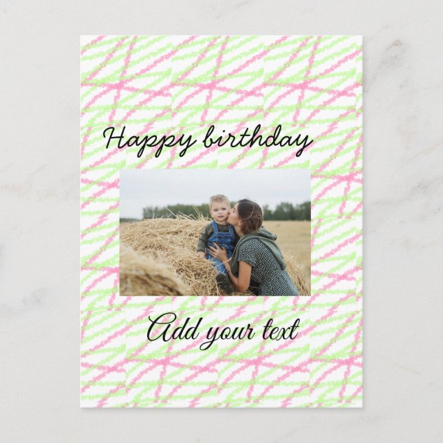 Postal Verde rojo purpurina simple añada tu cumpleaños fo (Anverso)