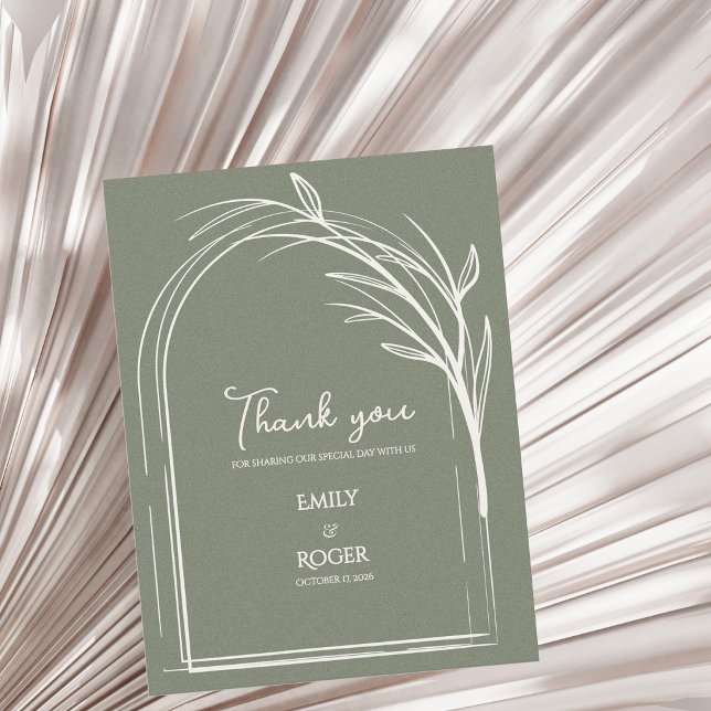 Postal Verde Salvia Arco Simple Botánico Agradecimiento d (Sage Green Minimalist Arch Botanical Wedding Thank You Card | Elegant Modern Thank You Note)