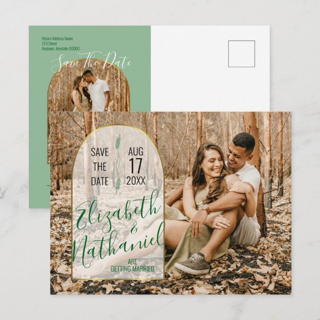 Postal Verde Salvia Guardar la Fecha Arco Personalizado F (Anverso / Reverso)