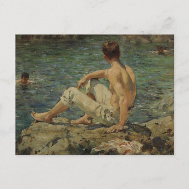 Postal Verde y oro por Henry Scott Tuke (Anverso)