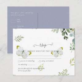 Postal Verdes Elegantes Foliage RSVP de Boda