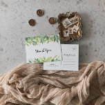 Postal Verdor Foliage Botánico Gracias Postcard<br><div class="desc">Este verde follaje botánico gracias a postcard es perfecto para un simple boda. Este bonito diseño acuático presenta un follaje verde botánico. Personalizar la parte posterior de la tarjeta postal, incluyendo sus nombres, dirección de retorno y un mensaje de agradecimiento. O bien, deje sin efecto la sección de plantillas de...</div>