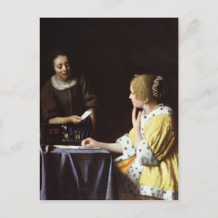 Postal Vermeer - Amante y empleada doméstica 1666-67