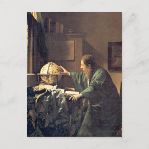 Postal Vermeer, artista holandés pintando al astrónomo