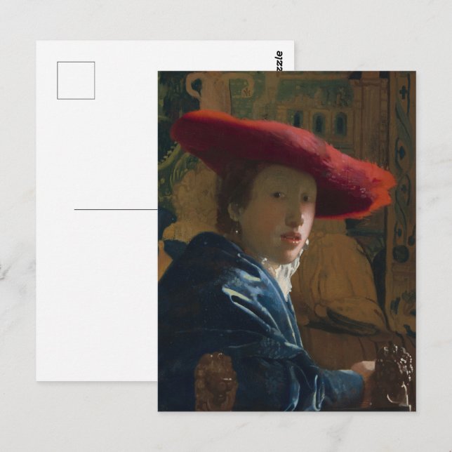 Postal Vermeer - Chica con el Bella Artes Gorra Rojo (Anverso / Reverso)